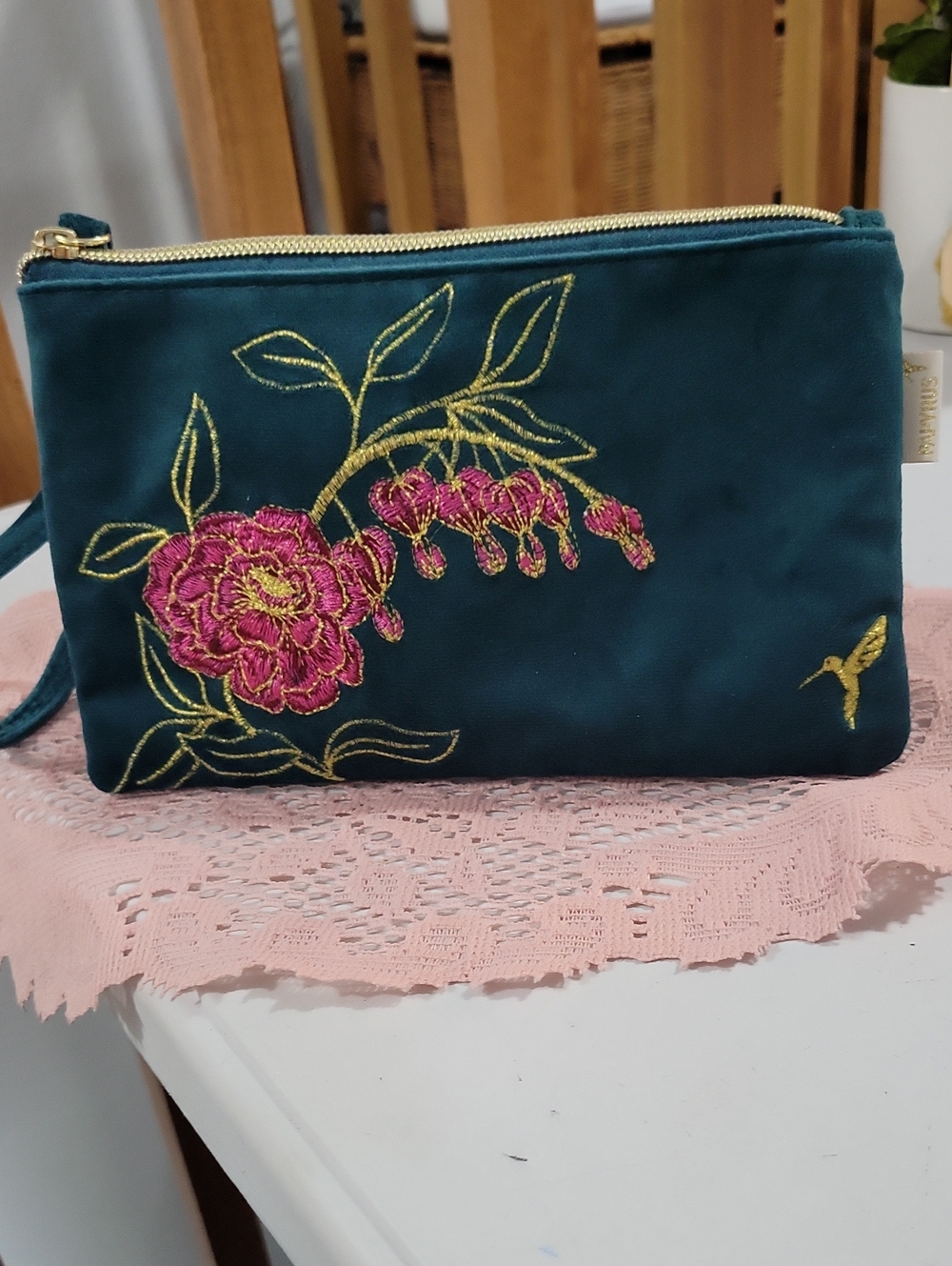 teal Papyrus velour cosmetic bag